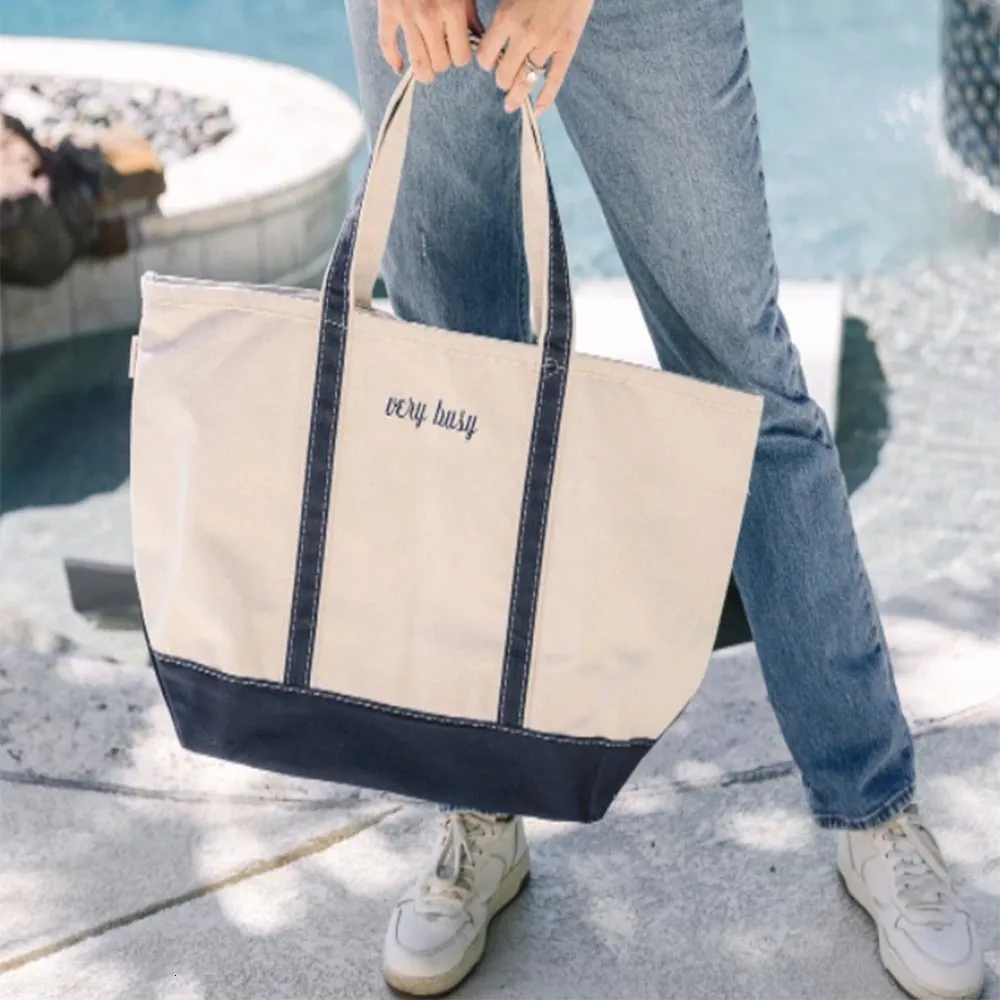School Bags Custom Embroidered Name Boat Tote Large Canvas Bag