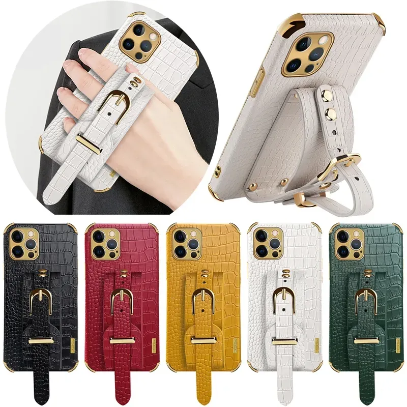 Wrist Strap Cases For iphone 14 Plus 13 12 Mini 11 Pro Max X Xs max XR 7 6 8 plus New crocodile Soft Silicone Phone Holder Cover