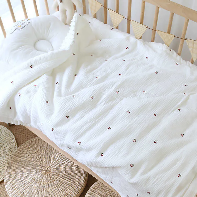 Filtar vinter broderad körsbärsbjörn baby sängkläder quilt muslin bomull barn spädbarn säng täcken filt filtar filtar komfort pläd