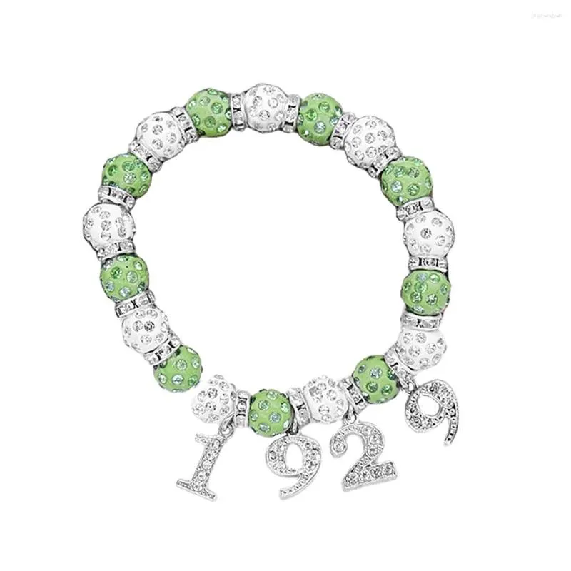 Bangle White Green Green Crystal Beads Cartas gregas Lady Club IOTA PHI LAMBDA 1929 Bracelete de irmandade