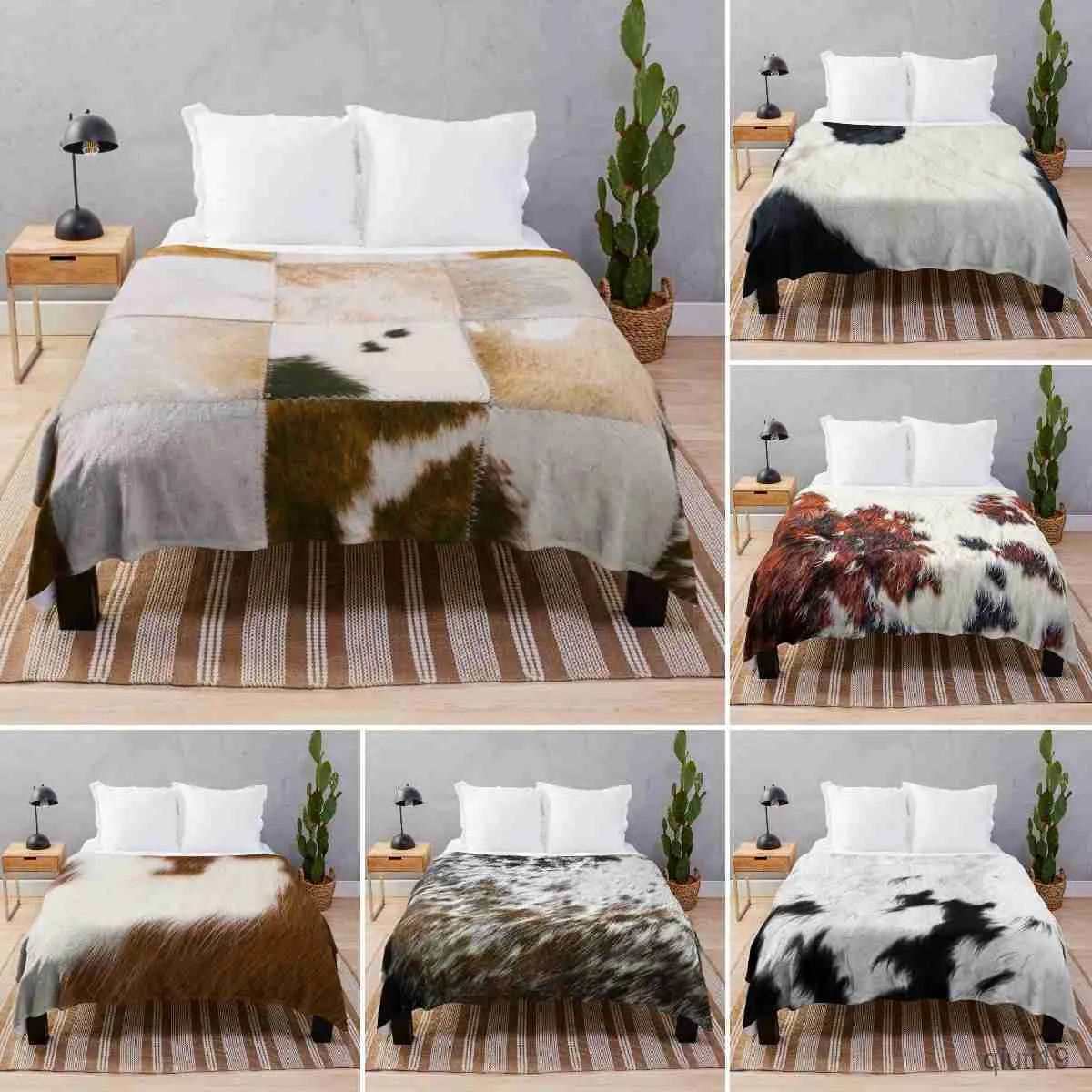 Blankets Cowhide Flannel Throw Blanket Brown Black White Colour Fur for Bed Sofa Couch King Size Blanket Super Soft Lightweight R230824