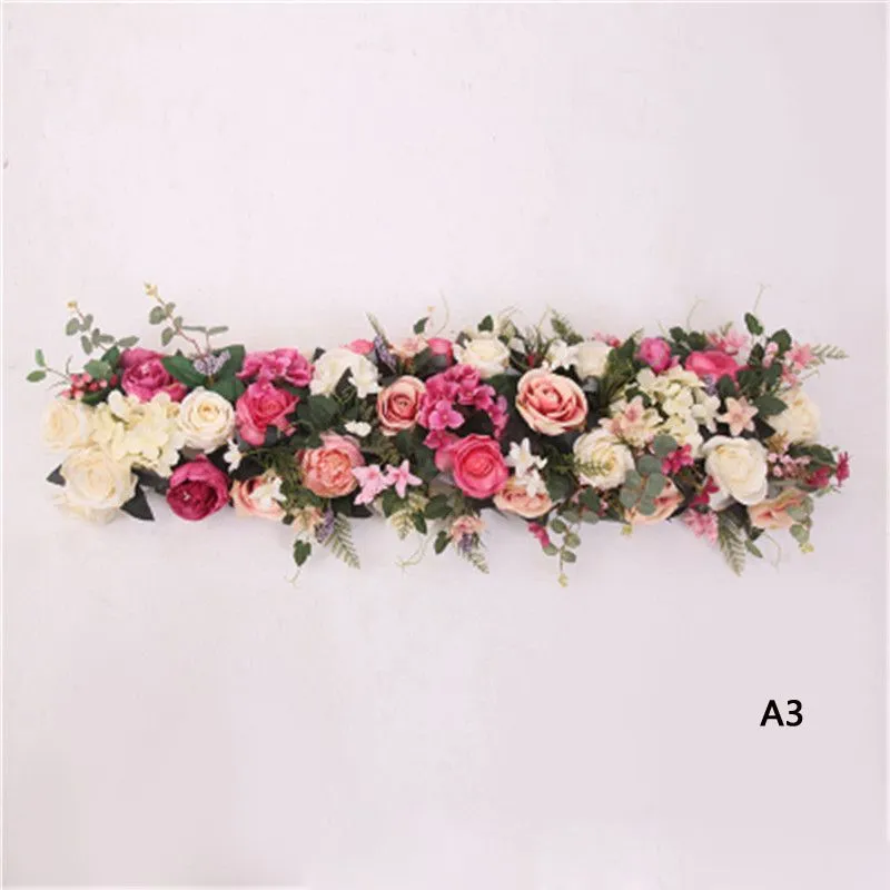 100X28cm Long Artificial Arch Flower Row Table Flower Silk Flower with Foam Frame Runner Centerpiece Wedding Decorative Backdrop