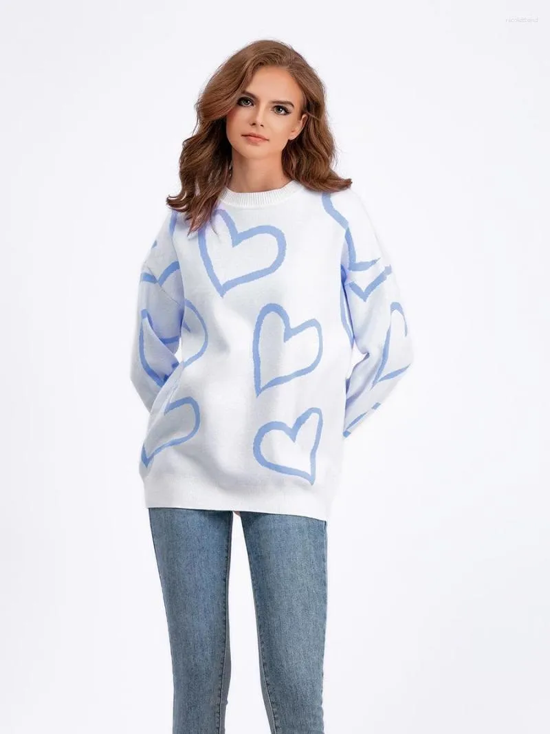 Casual Heart Shaped Patchwork Contrast O Neck Sweaters Casual Heart Shaped Patchwork Contrast O Neck Sweaters