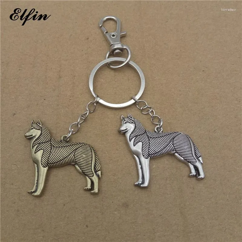 Keychains Elfin 2023 Trendy Standing Siberian Husky Key Chains Gold Color Silver Animal Pet Memorial smycken Rings