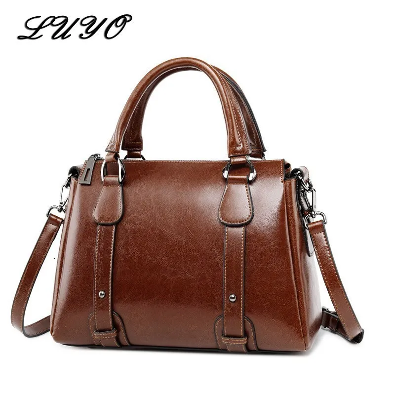 Sacs de soirée UYO Vintage huile de cire véritable mallette en cuir Tophandle luxe épaule concepteur femme dames sac à main sac fourre-tout 230824