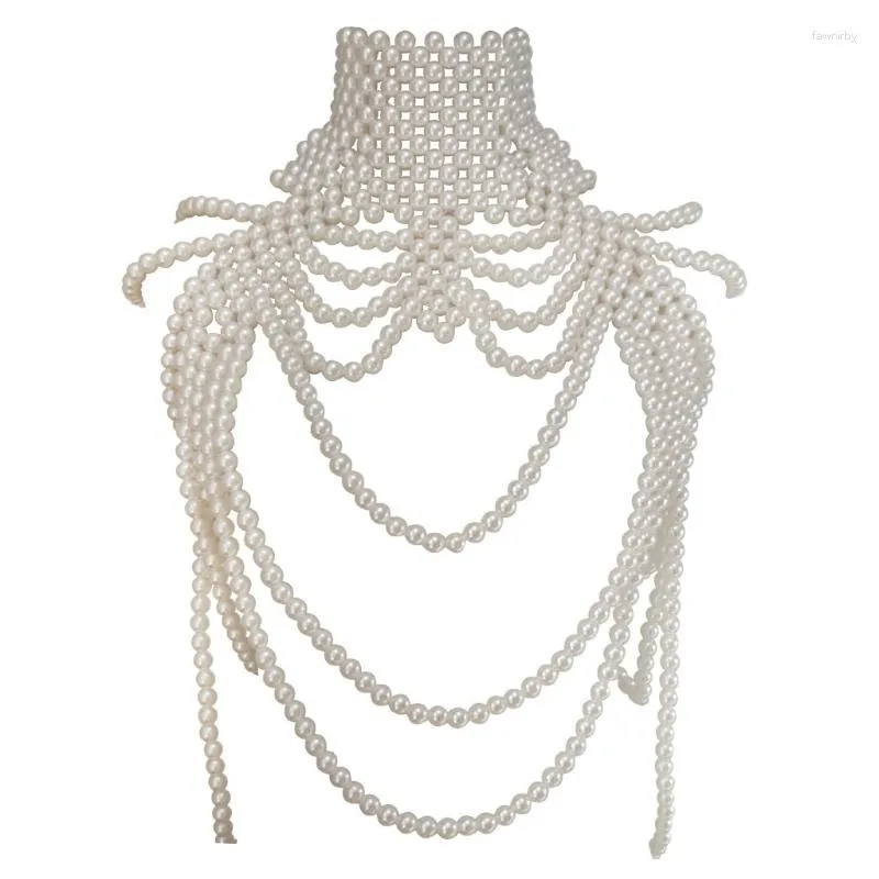 Scarves Fashionable Pearls Collar Necklace Sexy Body Chain Jewelry Idol Costume Vintage Style Bra For Dancer Drop