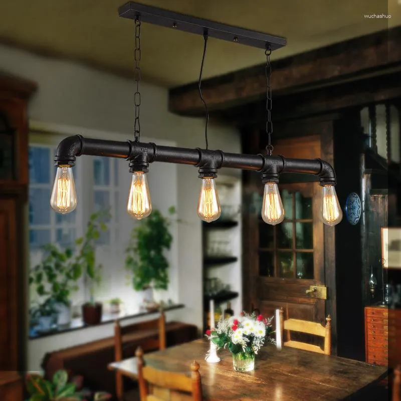Pendant Lamps Water Pipe Steampunk Vintage Lights For Dining Room Bar Rust Red Home Decoration American Industrial Loft Lamp