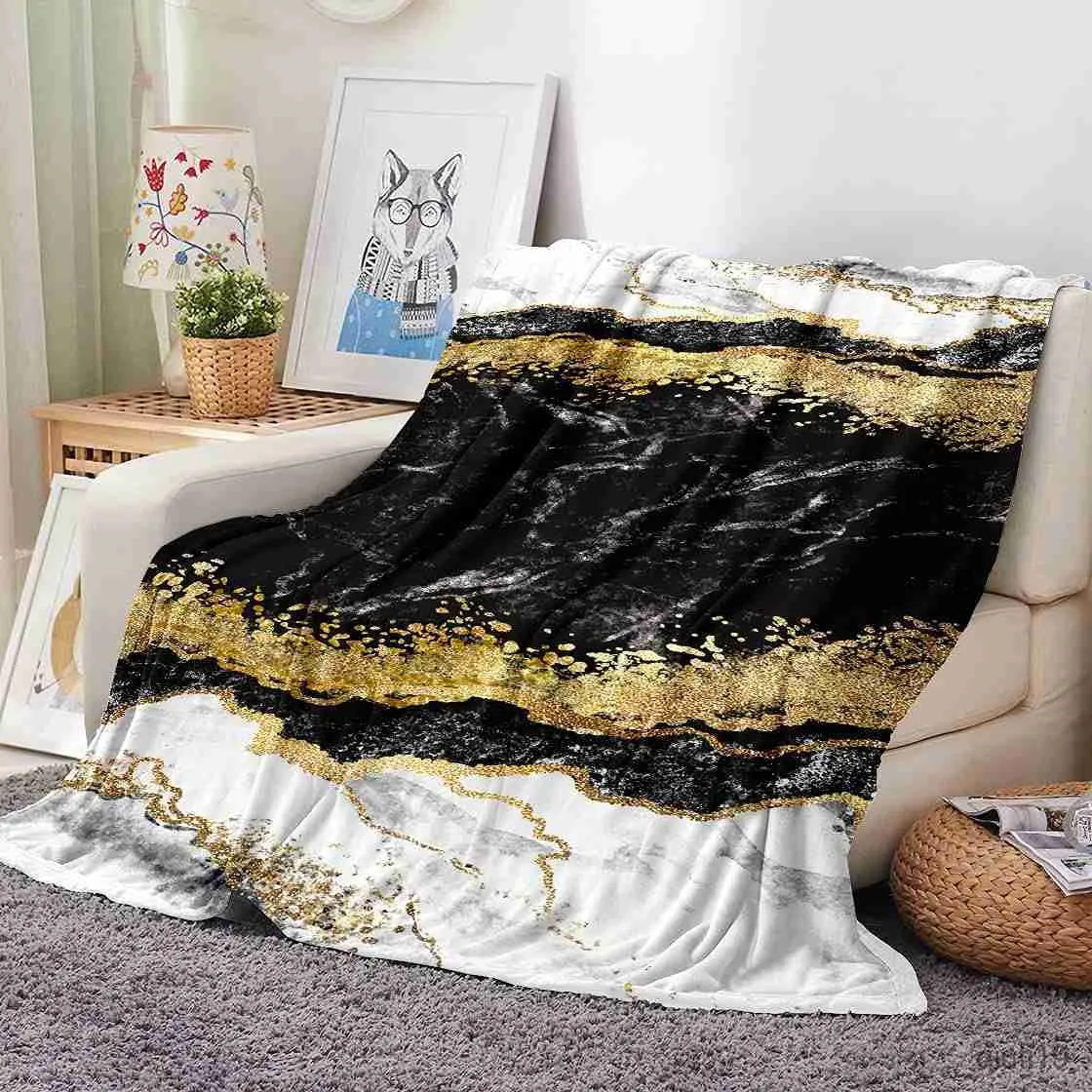 Decken Marmor Decke Schwarz Weiß Gold Marmor Wurfflanel Flanell Weich gemütlich flauschiger Decken Bürobettspannungshäuser R230824