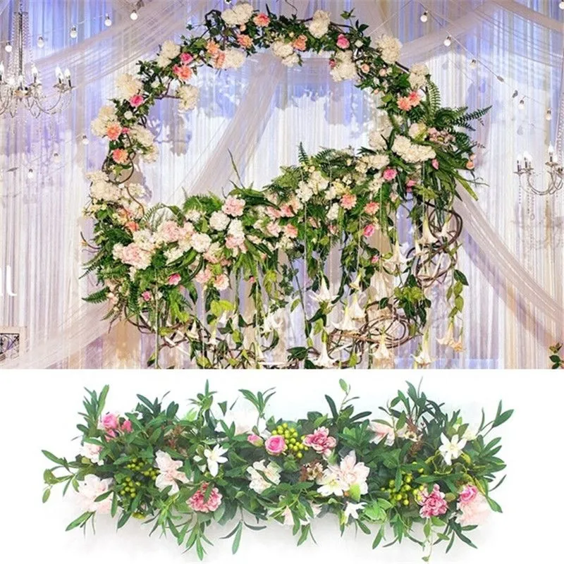 100X28cm Long Artificial Arch Flower Row Table Flower Silk Flower with Foam Frame Runner Centerpiece Wedding Decorative Backdrop