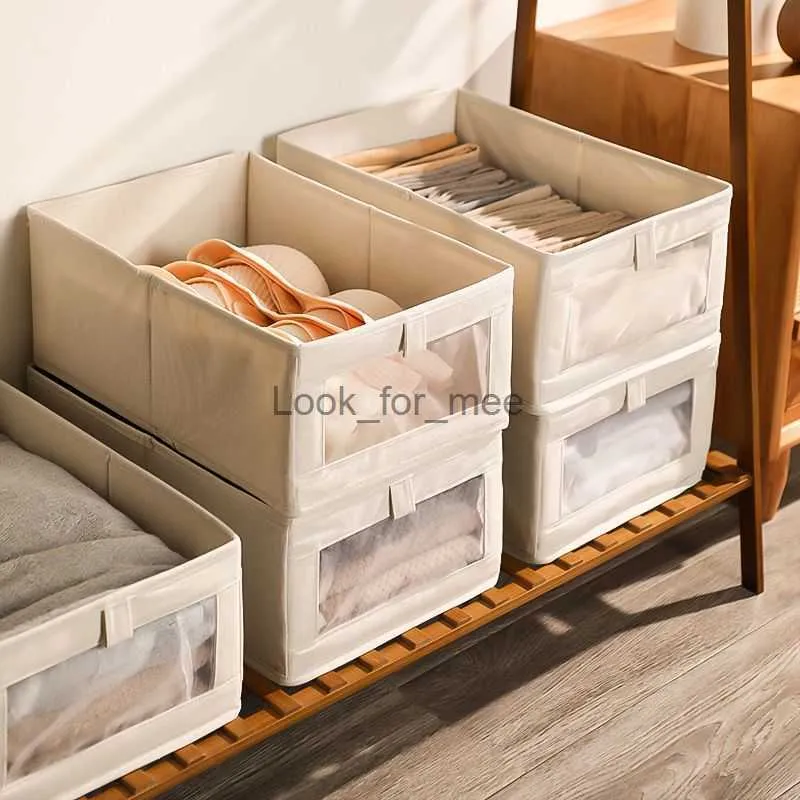 Japanese Simple Cotton Linen Fabric Storage Box Wardrobe Folding Clothes Underwear Toys Organization Holders Sorting Basket Rack HKD230823