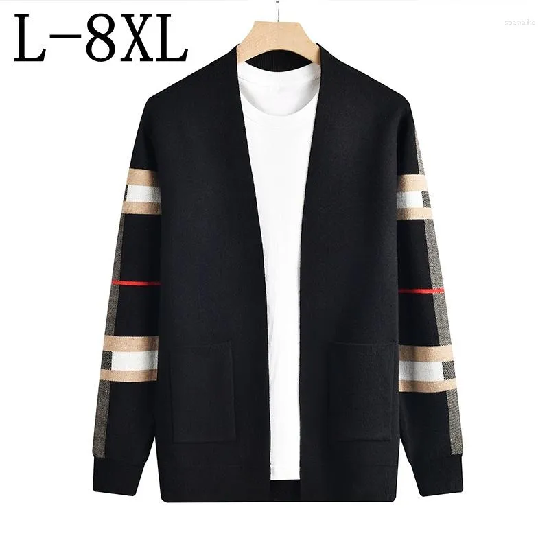 Suéteres masculinos 7xl 6xl 2023 outono inverno cashmere cardigan homens estilo coreano homens cardigans suéter macio quente jaquetas masculinas