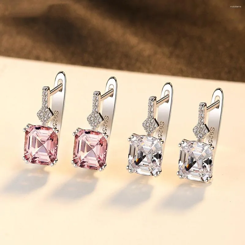 Stud -oorringen Sa Silverage Vintage 925 Trendy geometrisch type S925 Sterling Silver Women's Morganite voor vrouwelijke kristallen