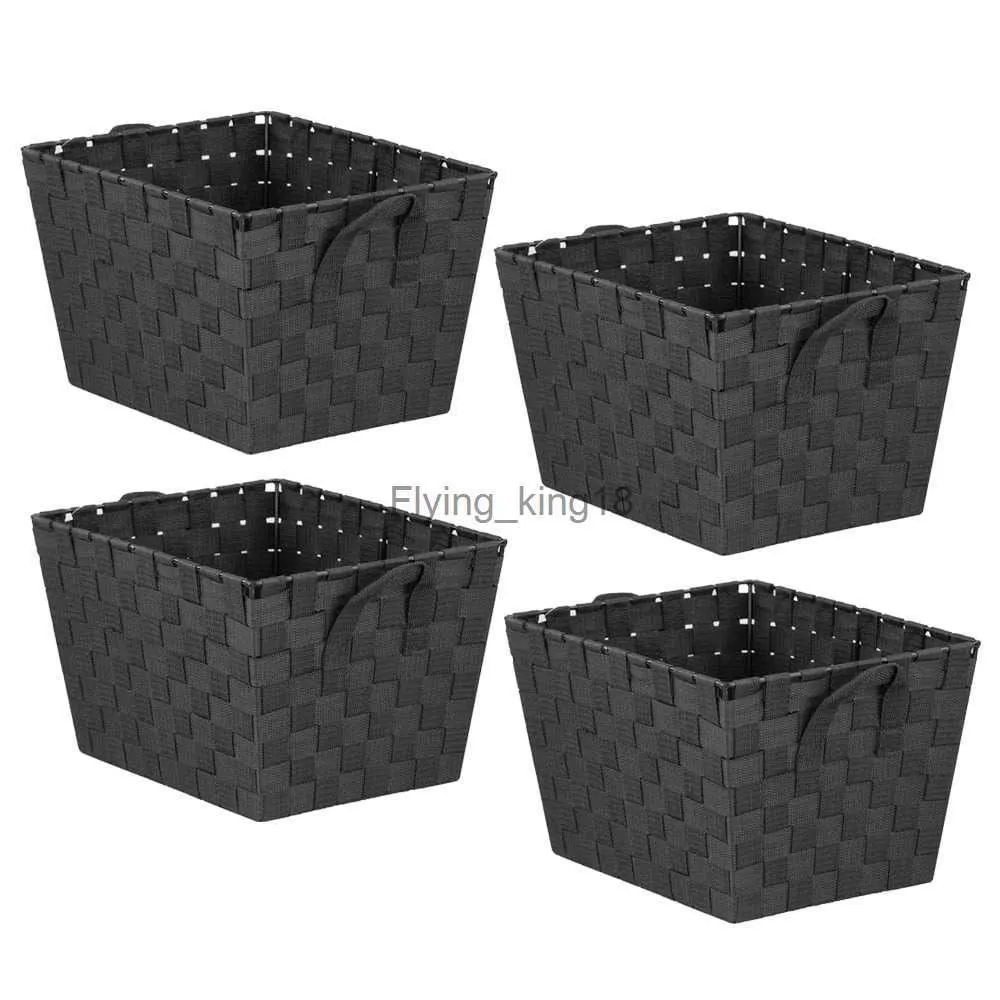 Medium Polyester Woven Strap Storage Bin med handtag Black (4 Pack) Gratis frakt HKD230812