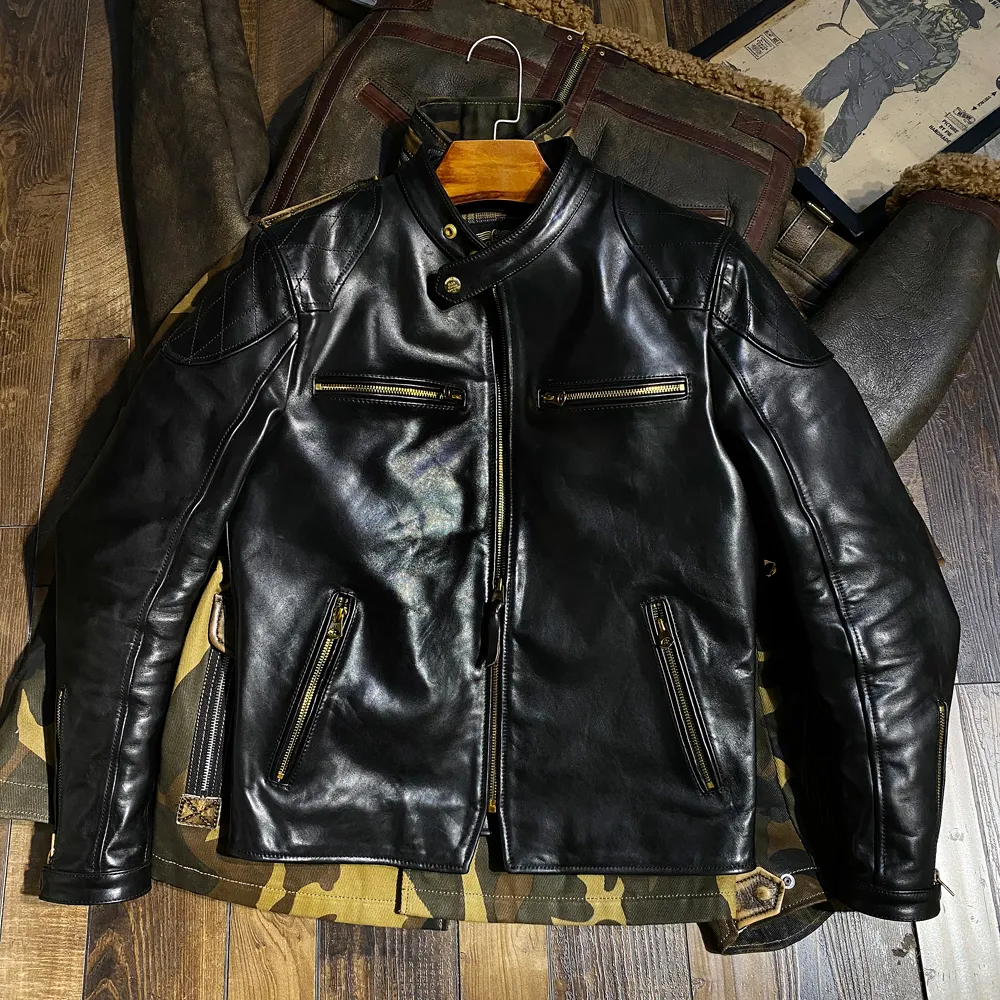 Mäns jackor Fast Asian Size Superkvalitet äkta Japan Horse Leather Horse Corde Stylish Rider Jacket 230824