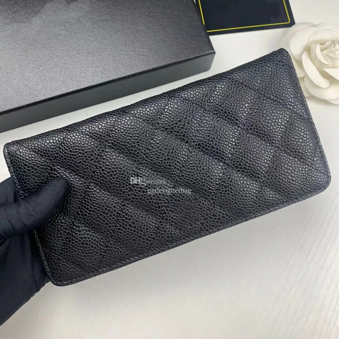 Top Designer de luxo Caviar carteira genuína couro longa embreagem de negócios homem mulher real couro c suporte de cartão de crédito moeda bolsa de mão com caixa