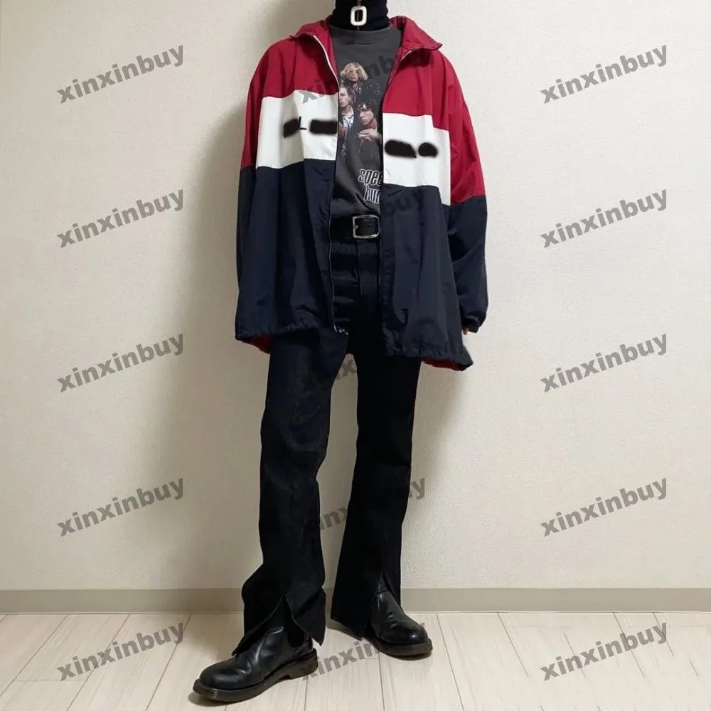 xinxinbuy Abrigo de diseñador para hombre Chaqueta ROMPEVIENTOS con paneles con estampado de letras manga larga mujer gris Negro blanco caqui rojo XS-2XL