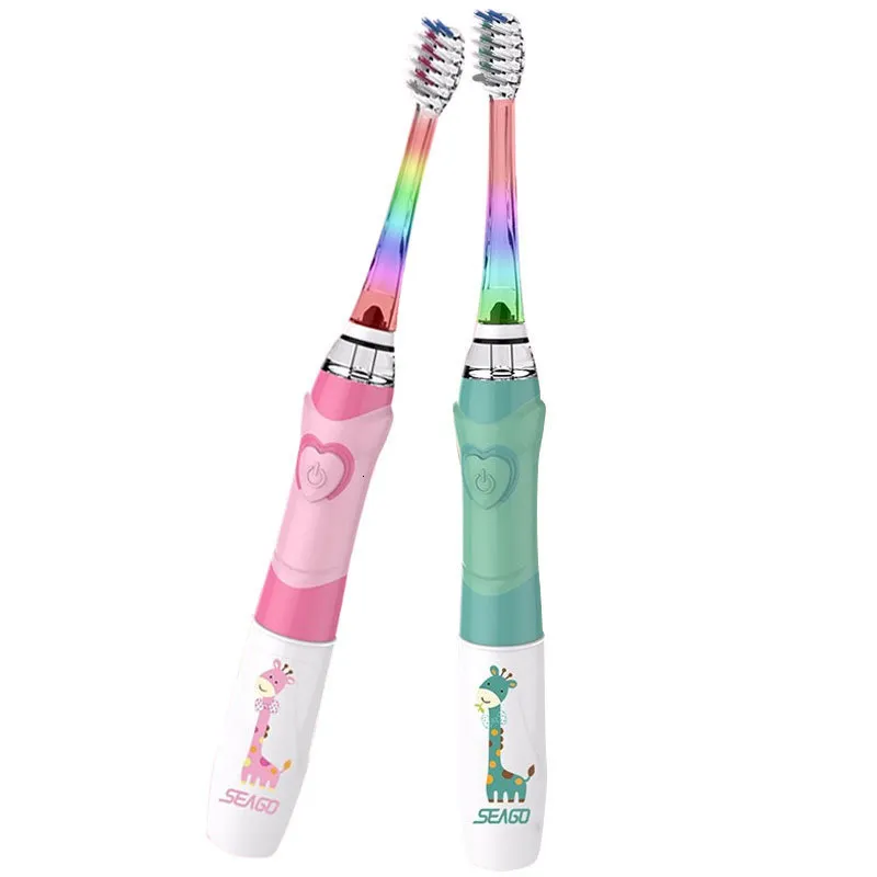 Toothbrush Seago Electric Toothbrush for Kids Colorful LED Flashlight 16000 Strokes Waterproof Battery Powered Brush for Children Age 3 230824