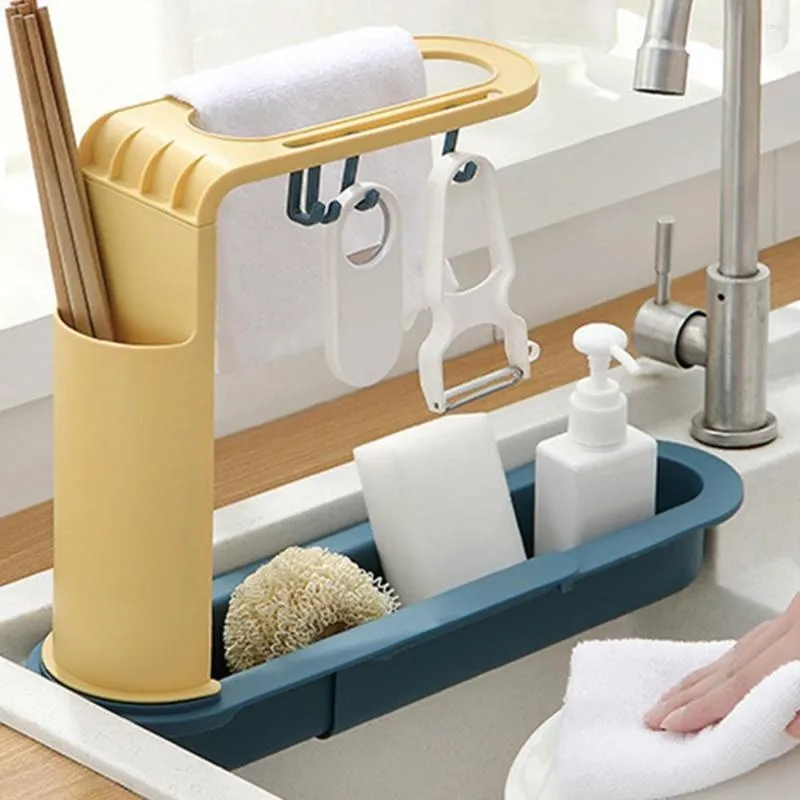 Kitchen Storage 1pc Adjustable Sink Organizer Tea Towel Holder Drainer Utensils Accessories For Home