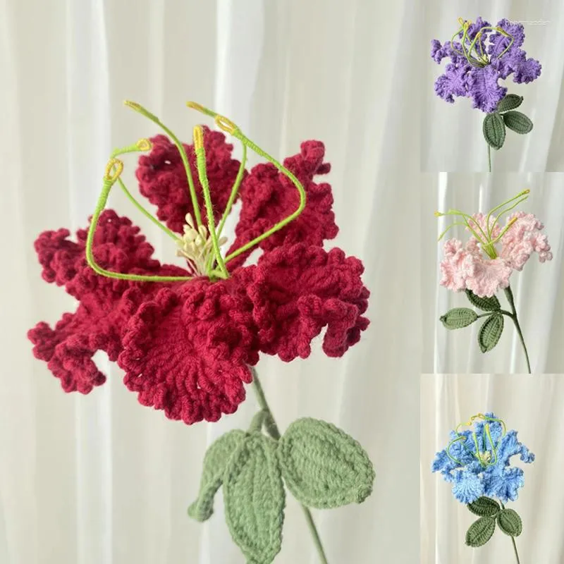 Flores decorativas tricotadas de malha artificial Tercado Ziwei Simulação de flores de fio Crochet Crape Myrtle Day Decoração de Casa do Dia