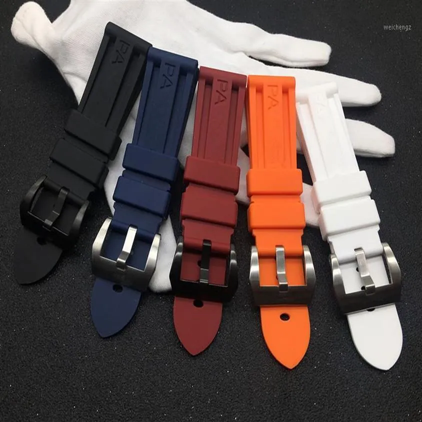 22mm 24mm 26mm Red Blue Black Orange White Watchband Silicone Rubber Watch Band för band Armband Buckle Pam Logo On1253H