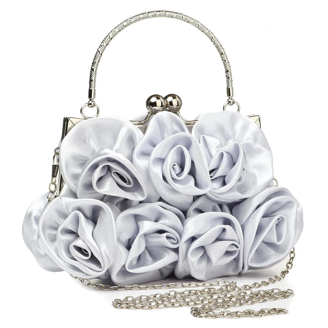 Evening Bags Elegant Silk Clutch Bag Wedding For Women Small Handbags Soft Surface Rose Floral Purse With Chain Female 230824 From 16 32 DHgate