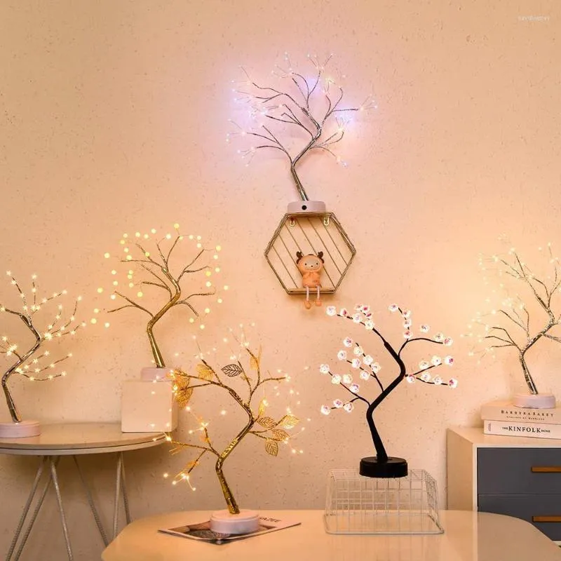 Veilleuses LED Mini arbre de Noël lampe de table guirlande fée chaîne lumière enfant maison chambre décoration intérieure