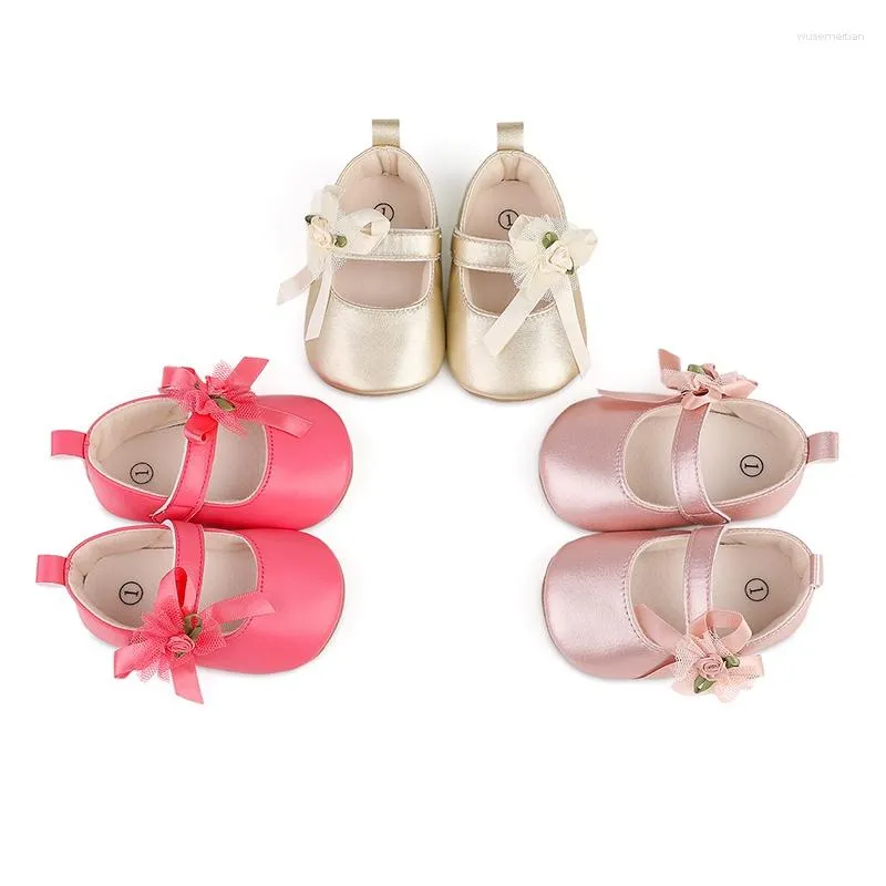 Premiers marcheurs bébé filles chaussures née fille princesse dentelle fleurs PU cuir enfant en bas âge anti-dérapant