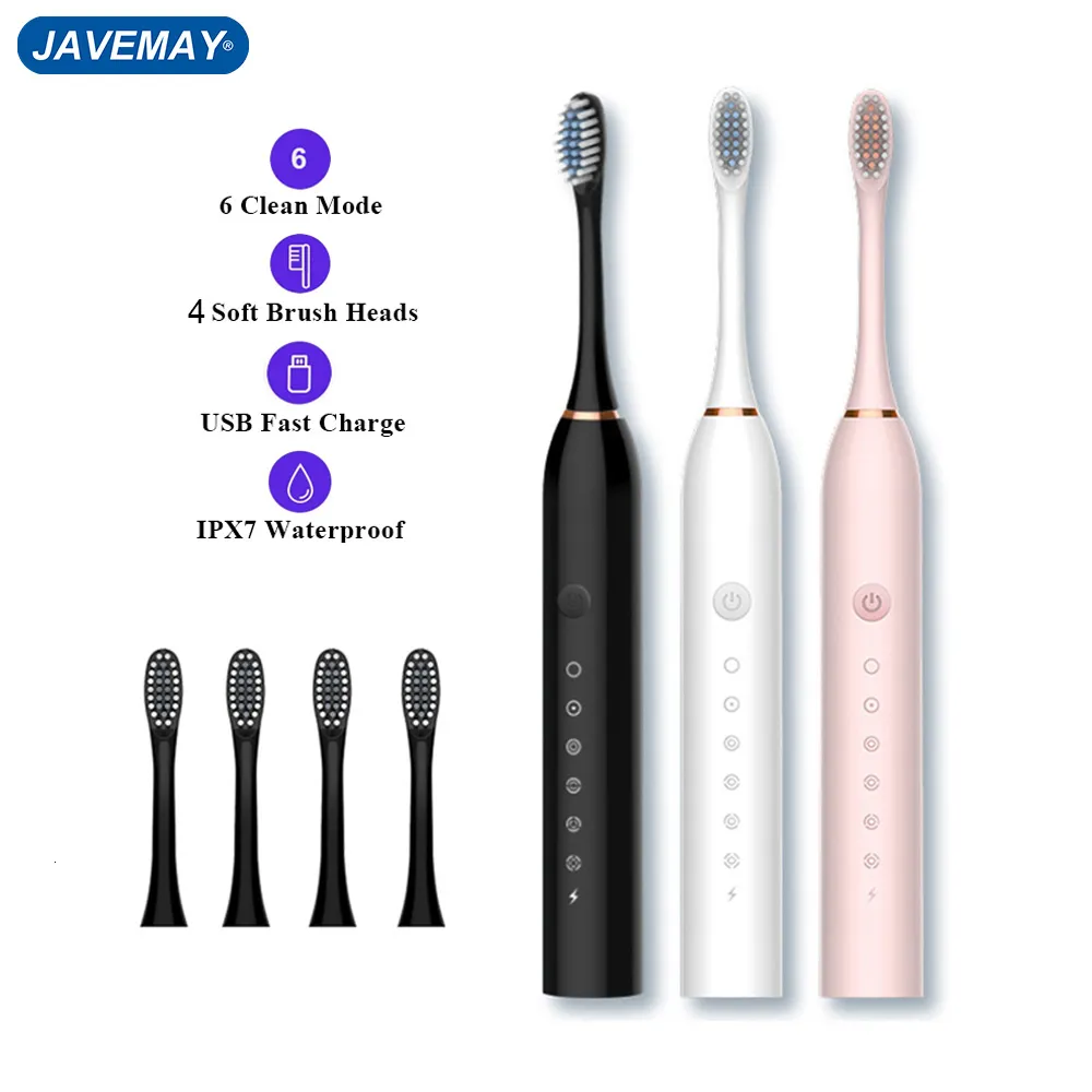 Escova de dentes Sonic Electric Toothbrush Smart Tooth Brush Ultrasonic Automatic Toothbrush 6 Modos USB Fast Recarregável Adulto IPX7 À Prova D 'Água 230824