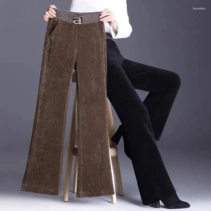  Pantalones de pana para mujer, cintura alta elástica