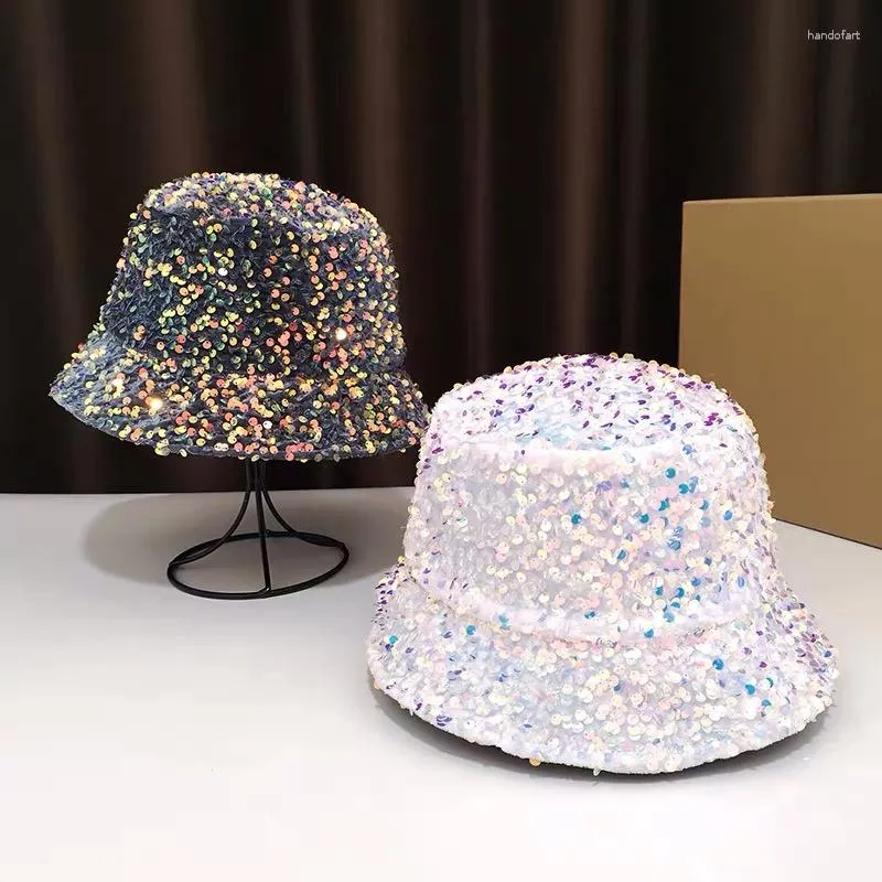 Berets Women Harajuku Color Sequins Hat Summer Female Bucket For Outdoor Sunscreen Sun Hats Panama Lady Boonie Cap Cape