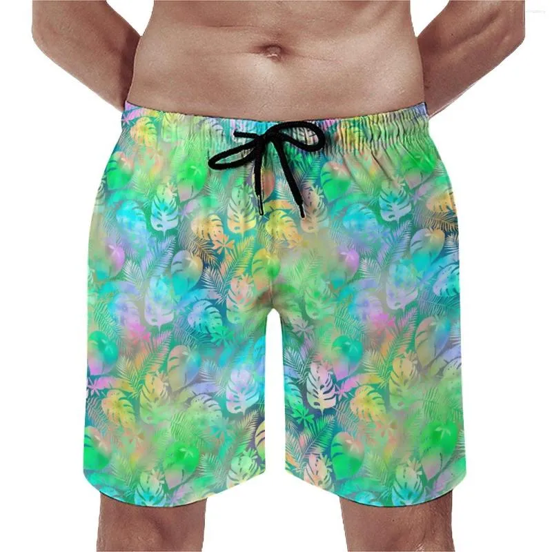 Mäns shorts Tropical Board Summer Colorful Palm Leaves Classic Beach Male Sportswear Snabbtorkningsdesignstammar