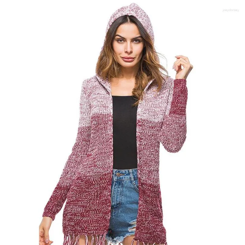 Frauen Strick Ianlan Frühling Herbst Kapuze -Strickjacke Womens Long Strick -Pullover mit Quasten Pullover IL00467