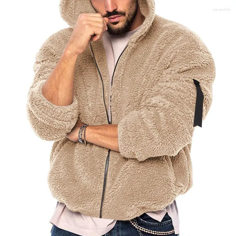 Con cappuccio maschile per cappotti da uomo con cappuccio per le lana in lana con zip-up felpe in pile a maniche lunghe