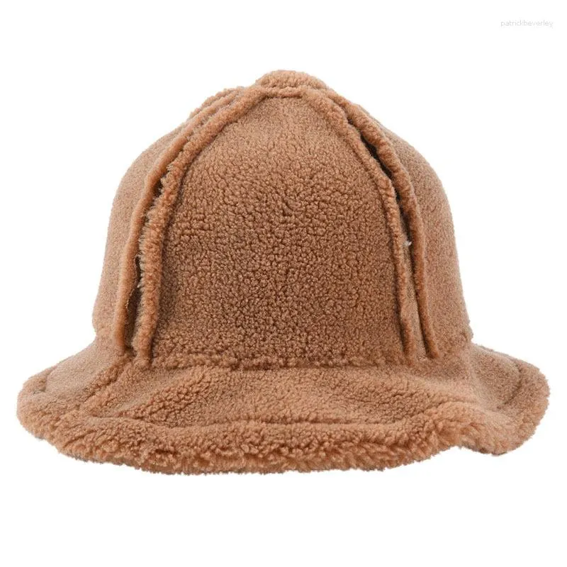 Berets Winterhüte für Frauen Lambswool Eimer Hut positiv Negativ können flache Bob -Autumn -Brown -Panama -Kappe tragen