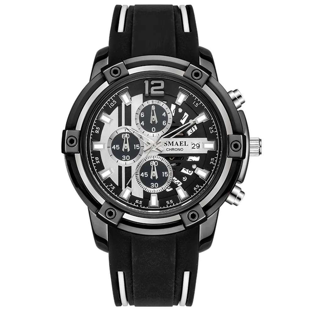 Smael Relogio Masculino Smael Rubber Strap Men's Fashion Quartz Watch SL-9081ファインダイヤルピンボタン30m防水リストウォッチ321m