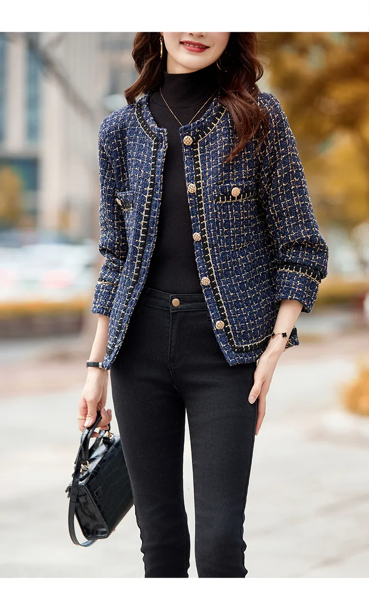 Elegant Tweed Blazer Jacket - Womens Luxury Plaid Coat with
