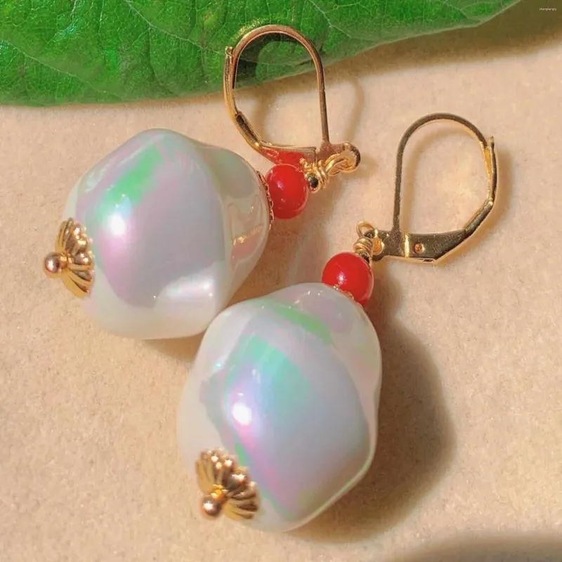 Dangle Earrings Fashion Natural White Irregular Pearl South Red Beads Gold Cultured CARNIVAL Party Holiday Gifts Women Diy Lucky Hook