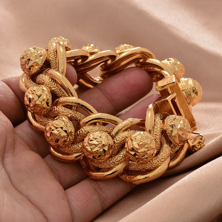 Bransolety Bangle Dubai Gold dla mężczyzn Kobiety Wedding Link Łańcuch Islamski muzułmańska arabska biżuteria z Bliskiego Wschodu Afrykańska bransoletka Prezenty 230824