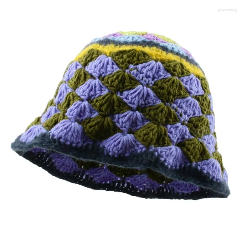 Berets Winter Diamond Wzór szydełkowy Hat Hat Ladies dojeżdżający do pracy Camping Fisherman Cap with For Girlfriend