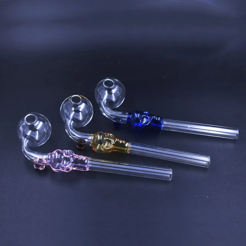 Cachimbos de crânio baratos Cores Curvas Colher de Mão Tubo Grosso Pyrex Vidro Queimador de Óleo Tubos Acessórios para Fumar para Dab Rig Bong Tools