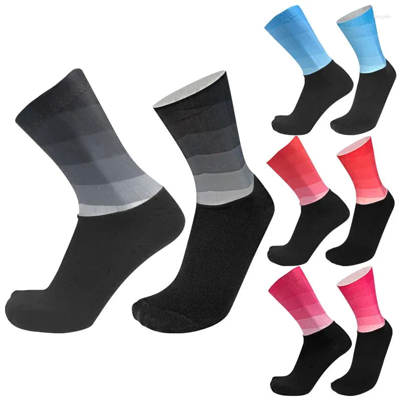 Sports Socks Type Sock Mouth Anti Slip Silicone Bicycle Cycling Breathable Middle Tube Splicing Men Women Outdoor