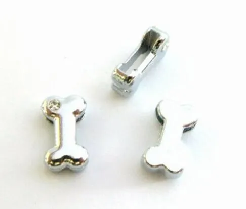 charms 100pc/lot 10mm Dog Bone Slide Charm Diy Alloy Accessories Fit for 10mm Leather Wristband Bracelet