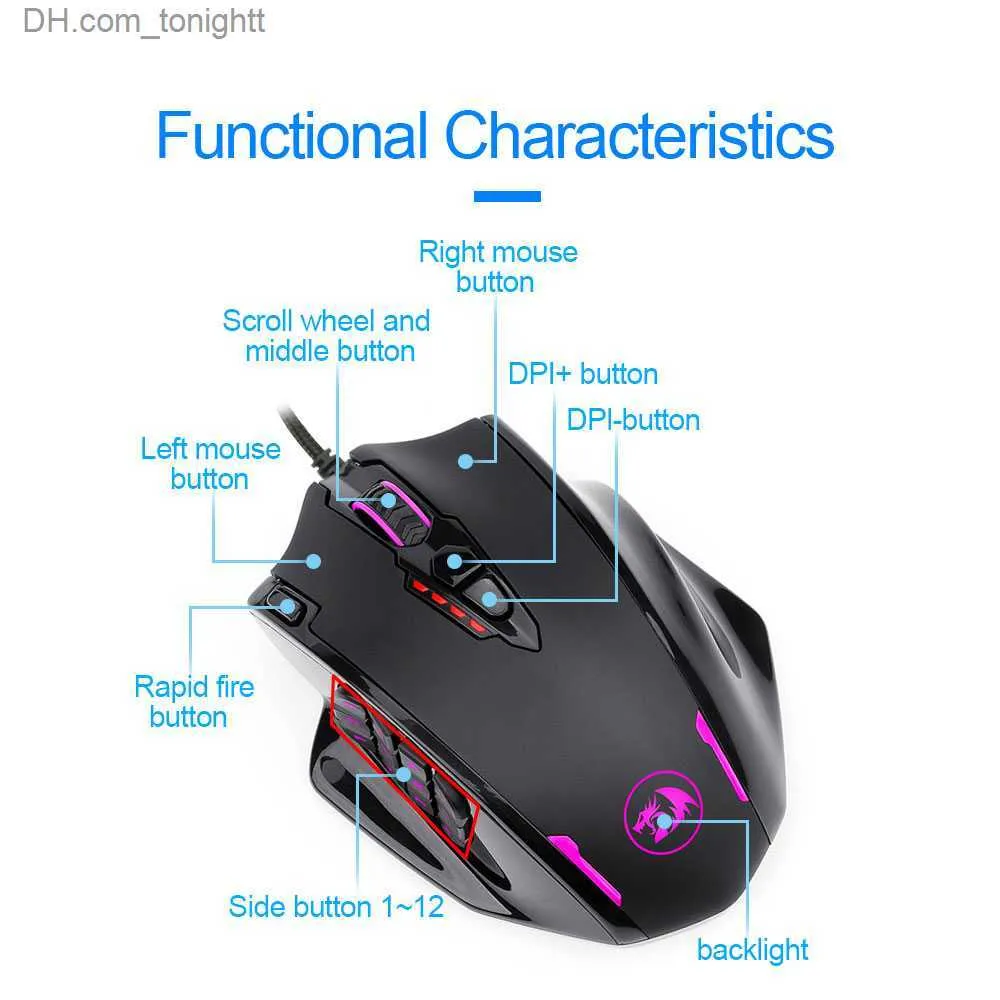 REDRAGON M908 Impact USB-kabelgebundene RGB-Gaming-Maus 12400 DPI 17 Tasten programmierbare optische Spielmäuse für Computer PC Q230825