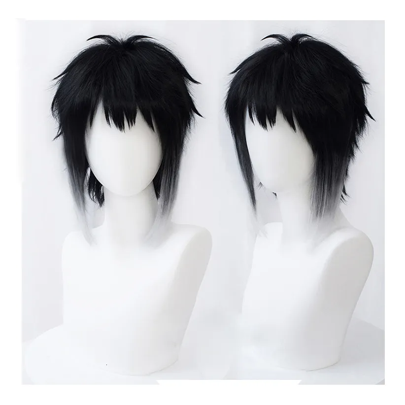 Pelucas de cosplay Bungo Bungou Stray Dogs Ryunosuke Akutagawa Peluca corta negra con peluca blanca Cabello resistente al calor Pelucas para disfraces de cosplay Gorro de peluca 230824