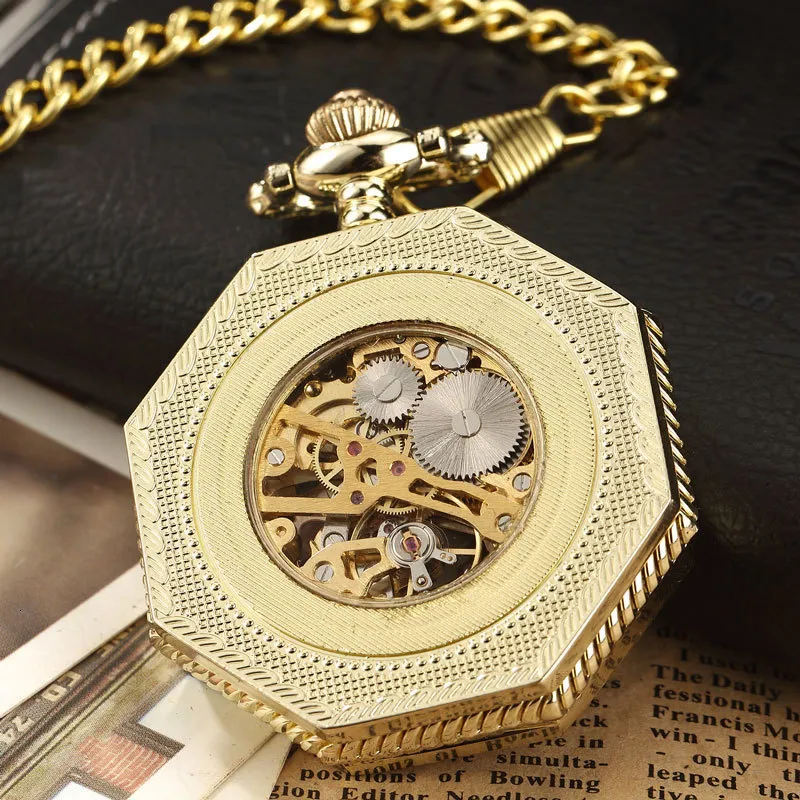 Pocket Watches Luxury Gold Unique Octagon Roman Number Pocket Watch