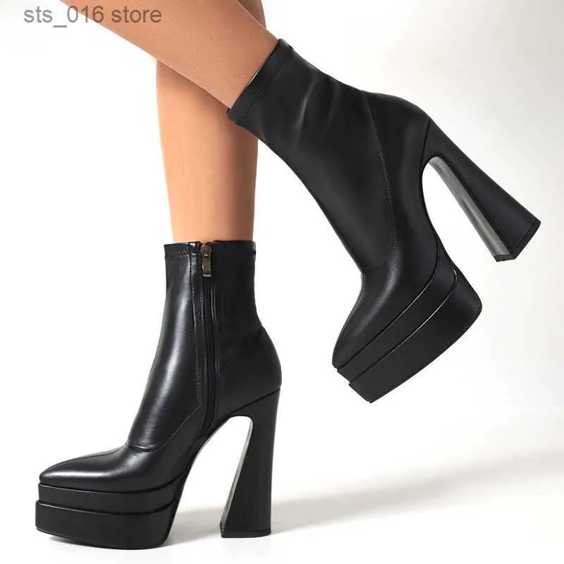 Femmes 2024 pour la cheville sexy plate-forme pointue orteil d'automne hiver punk chaussures chaussures dames talons hauts bottes t230824 131