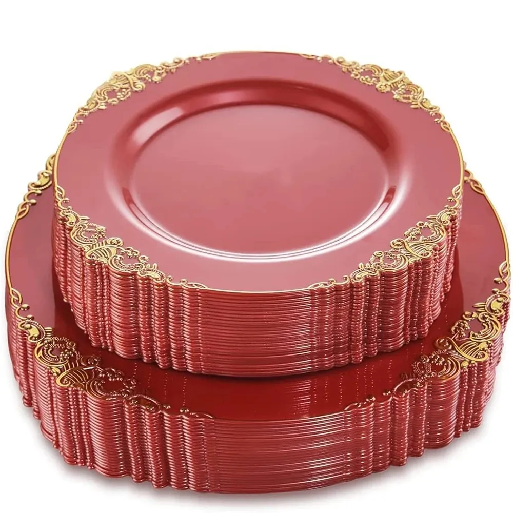 Red Plasticware DHgate.com:20-Piece Red Plastic Disposable Dinnerware Set for ...