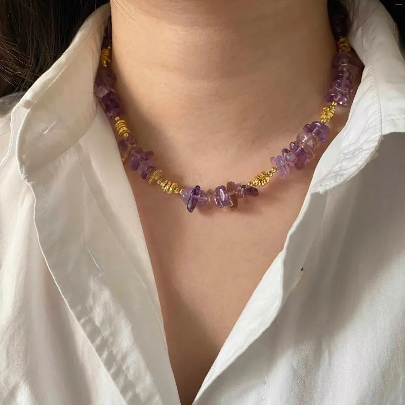 Catene fatte a mano in pietra naturale viola perle di quarzo giallo collana per le donne vacanze estive gioielli per feste design unico goccia