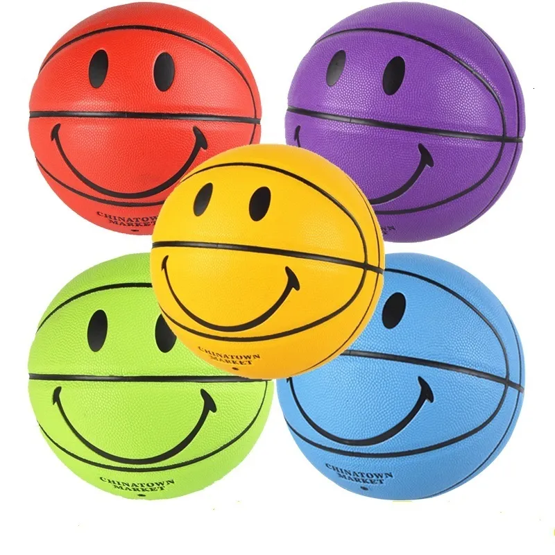 Balls Smiley Basketbol Top Gülümseyen Yüz Sokak Sepeti Boyutu 57 Profesyonel Maç Eğitimi Erkekler için Çok Molor Hediye 230824