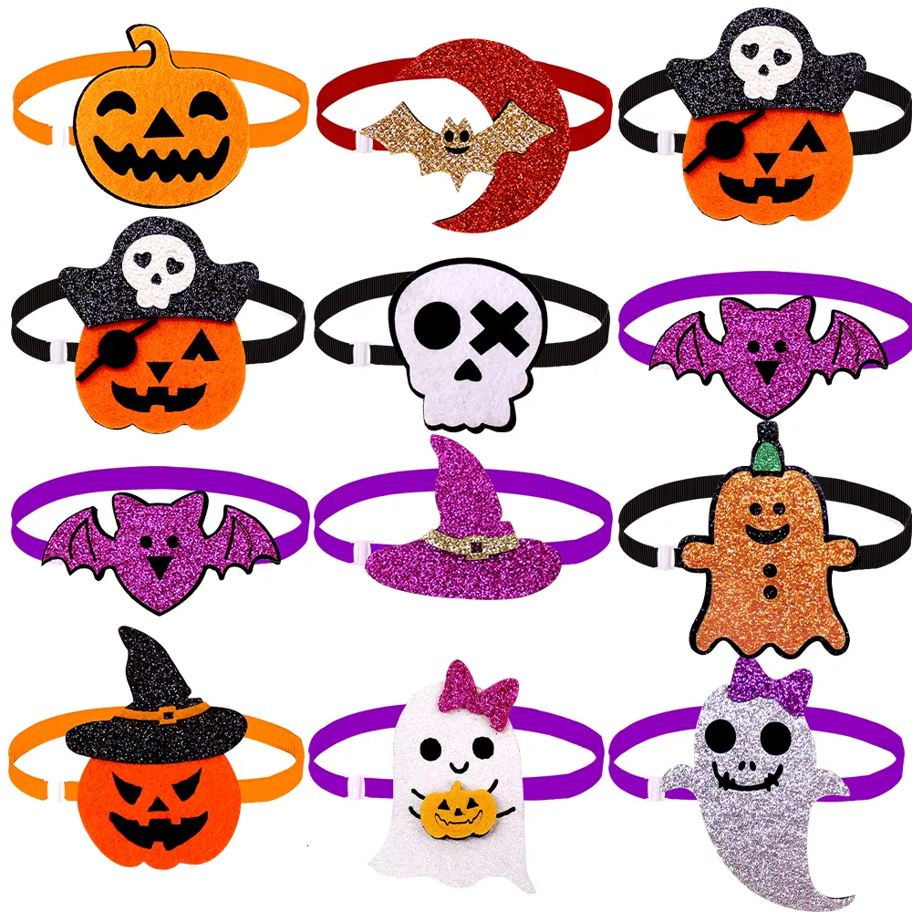 Cat Costumes 50PCS Halloween Dog Bowties For Small Dogs Bow Tie Collar Skull Pumpkin Style Pet Accessories Decorative Products 230825